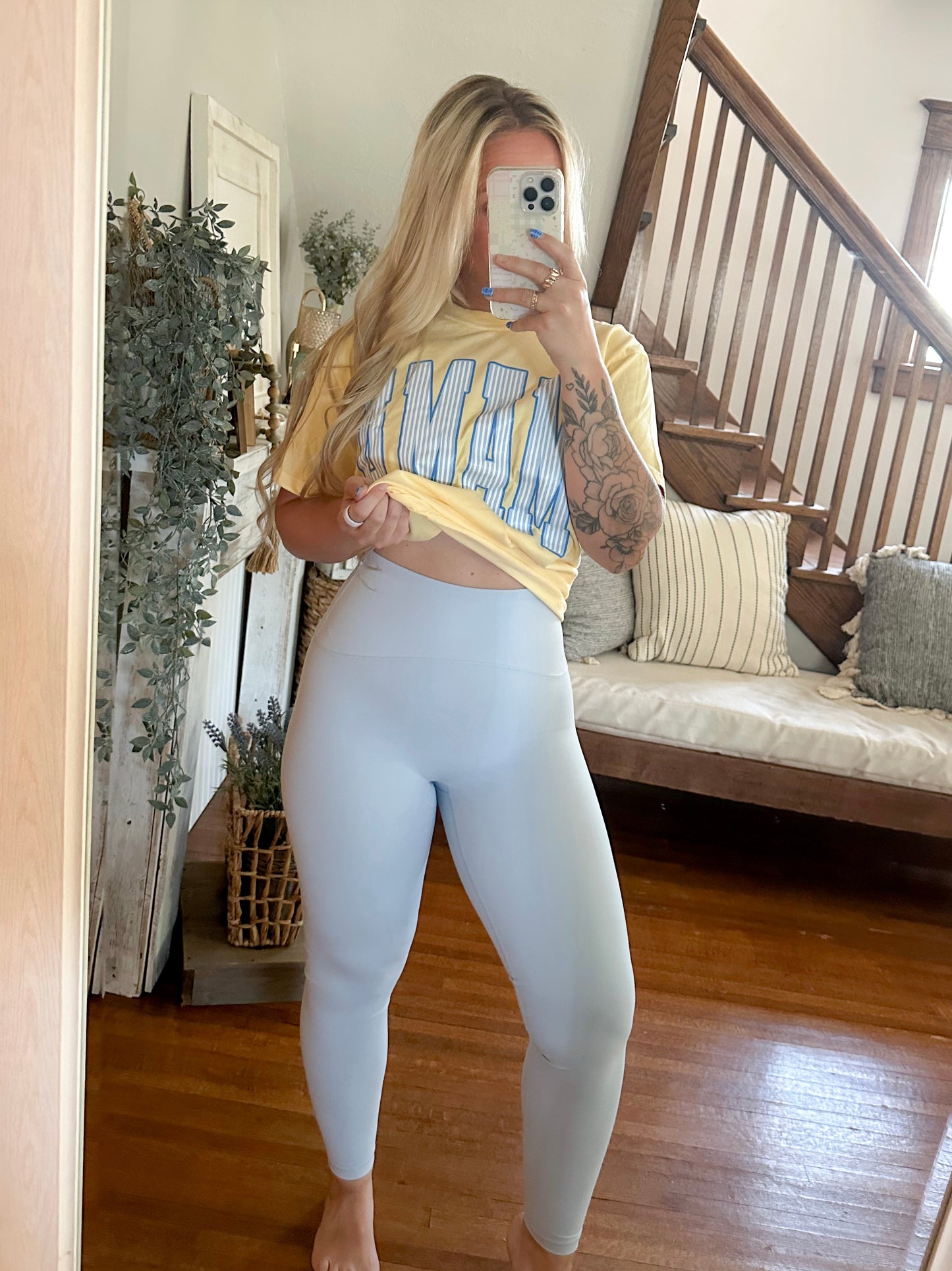 Daisy Seamless Leggings - blue frost