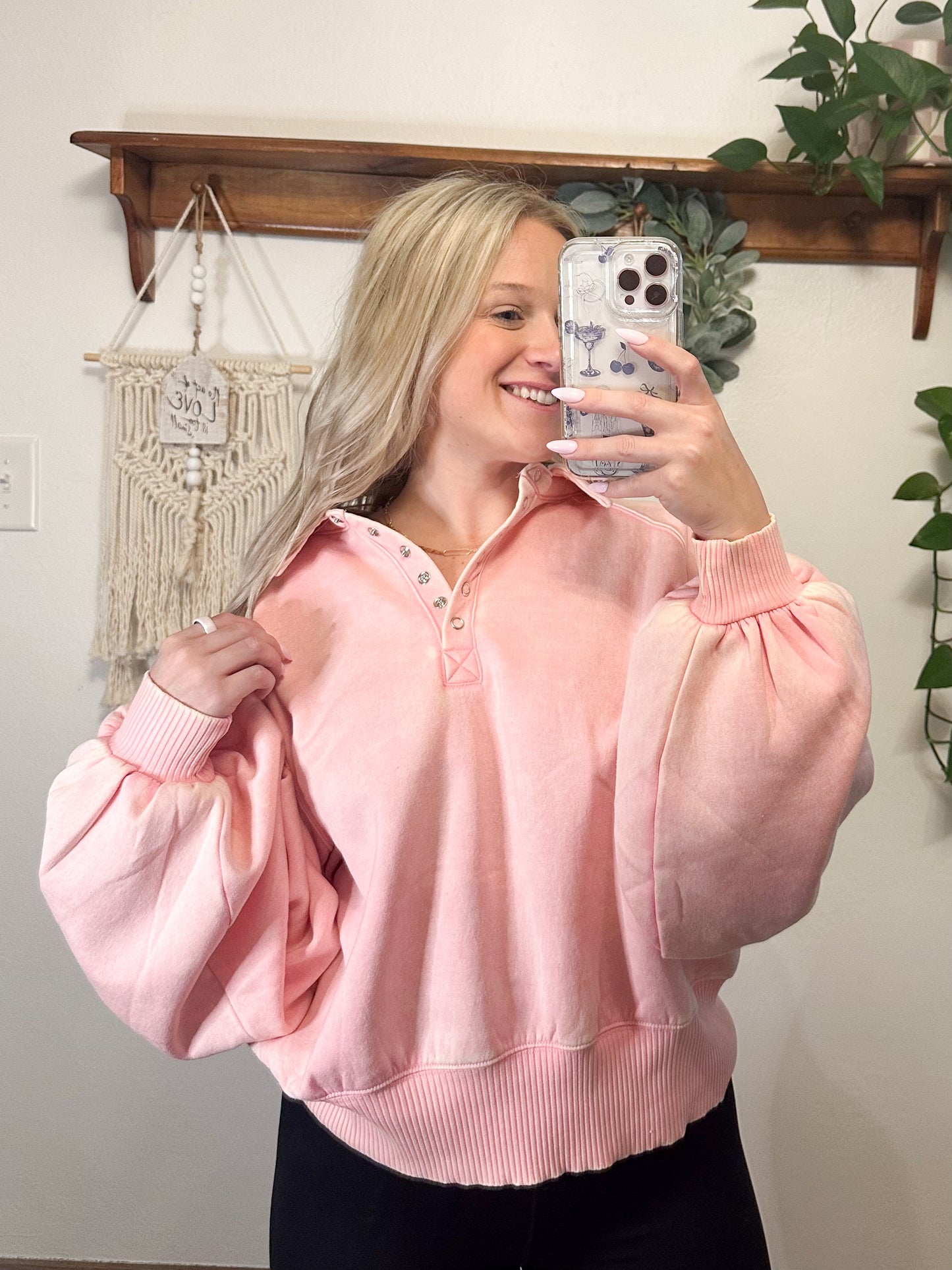 Haven Button Up Pullover - Strawberry Milkshake