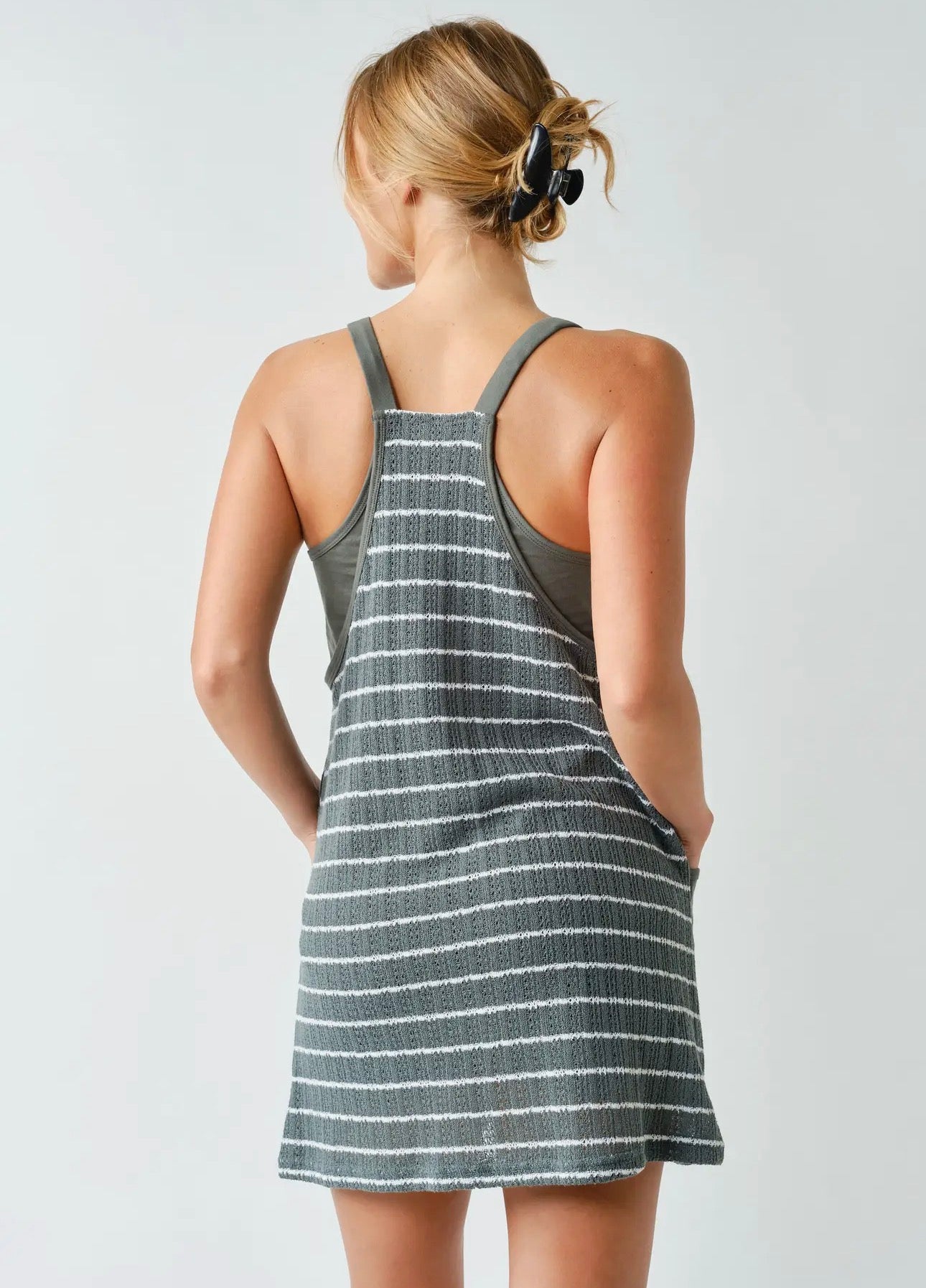Striped Crochet Dress - Green