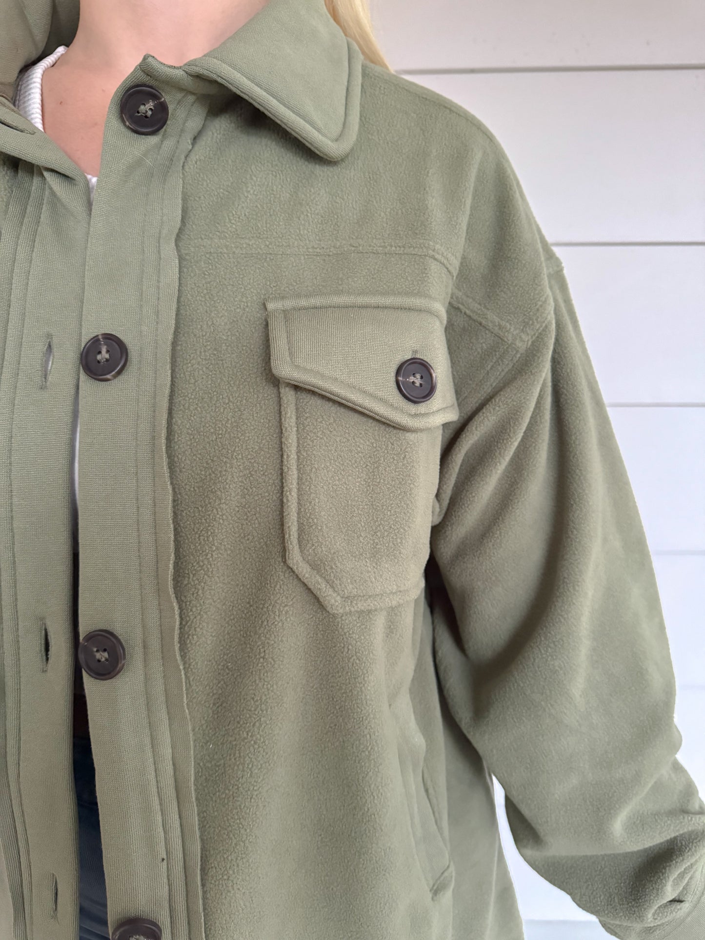 Gabbie Fleece Shacket -Light Olive