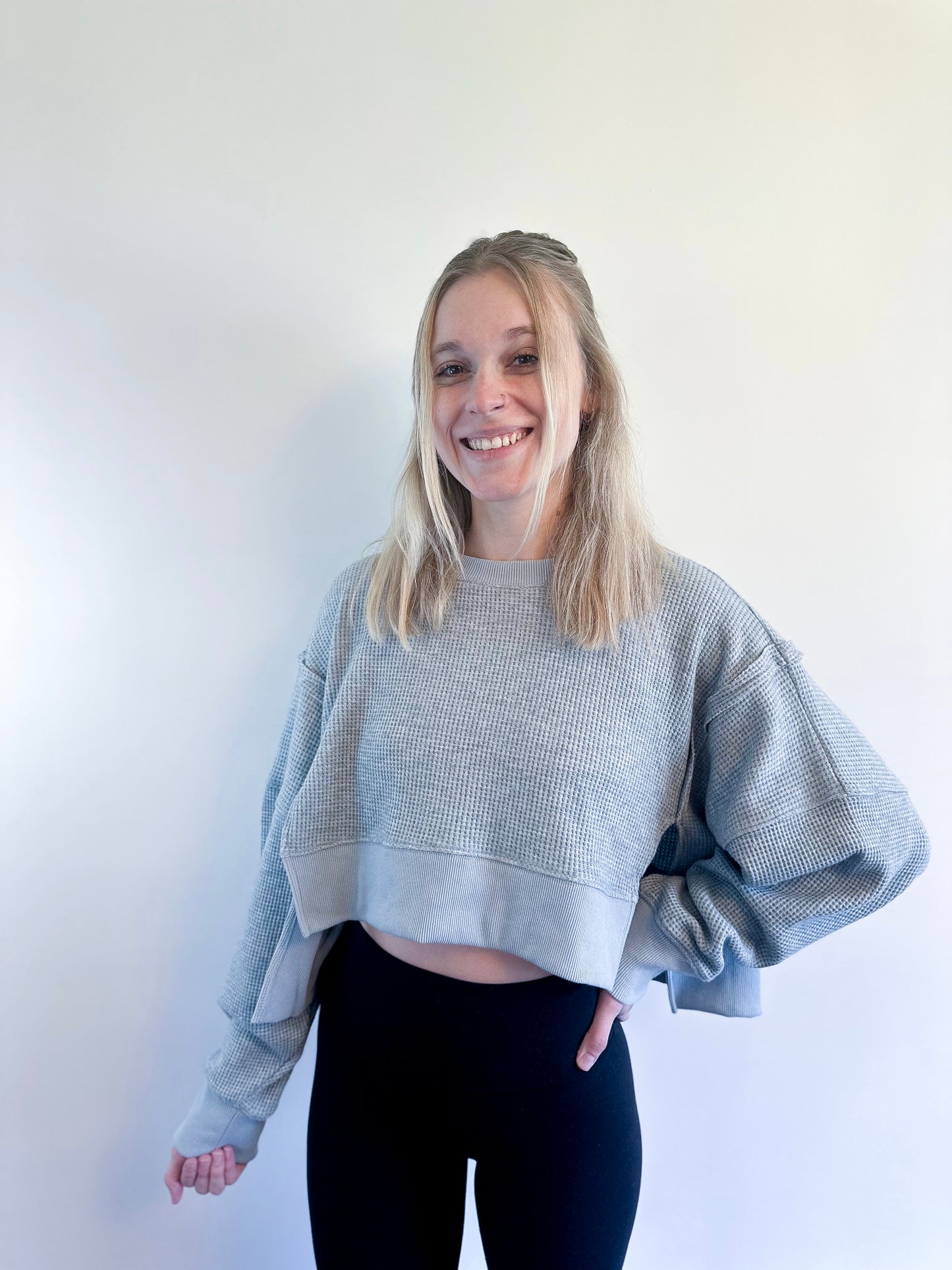 Wynne Waffle Knit Top - Aqua