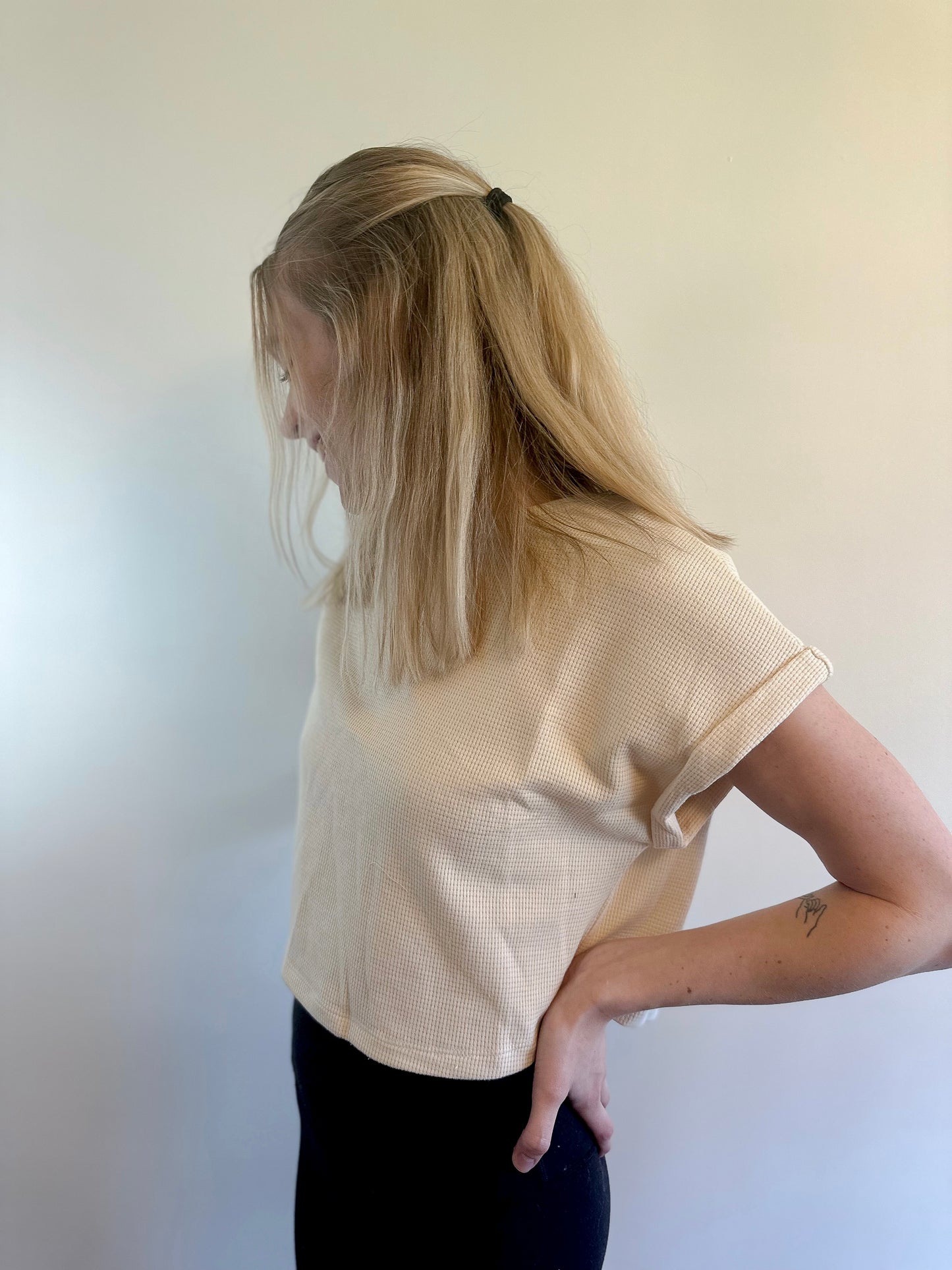 Everyday Waffle Knit Top -Cream