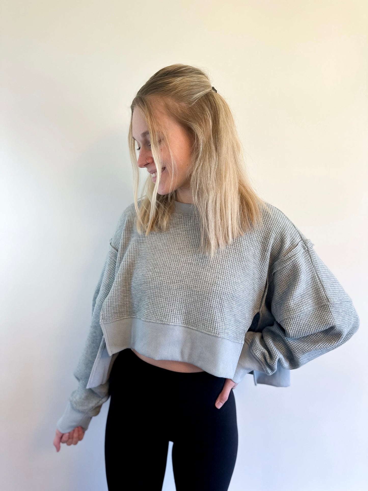 Wynne Waffle Knit Top - Aqua