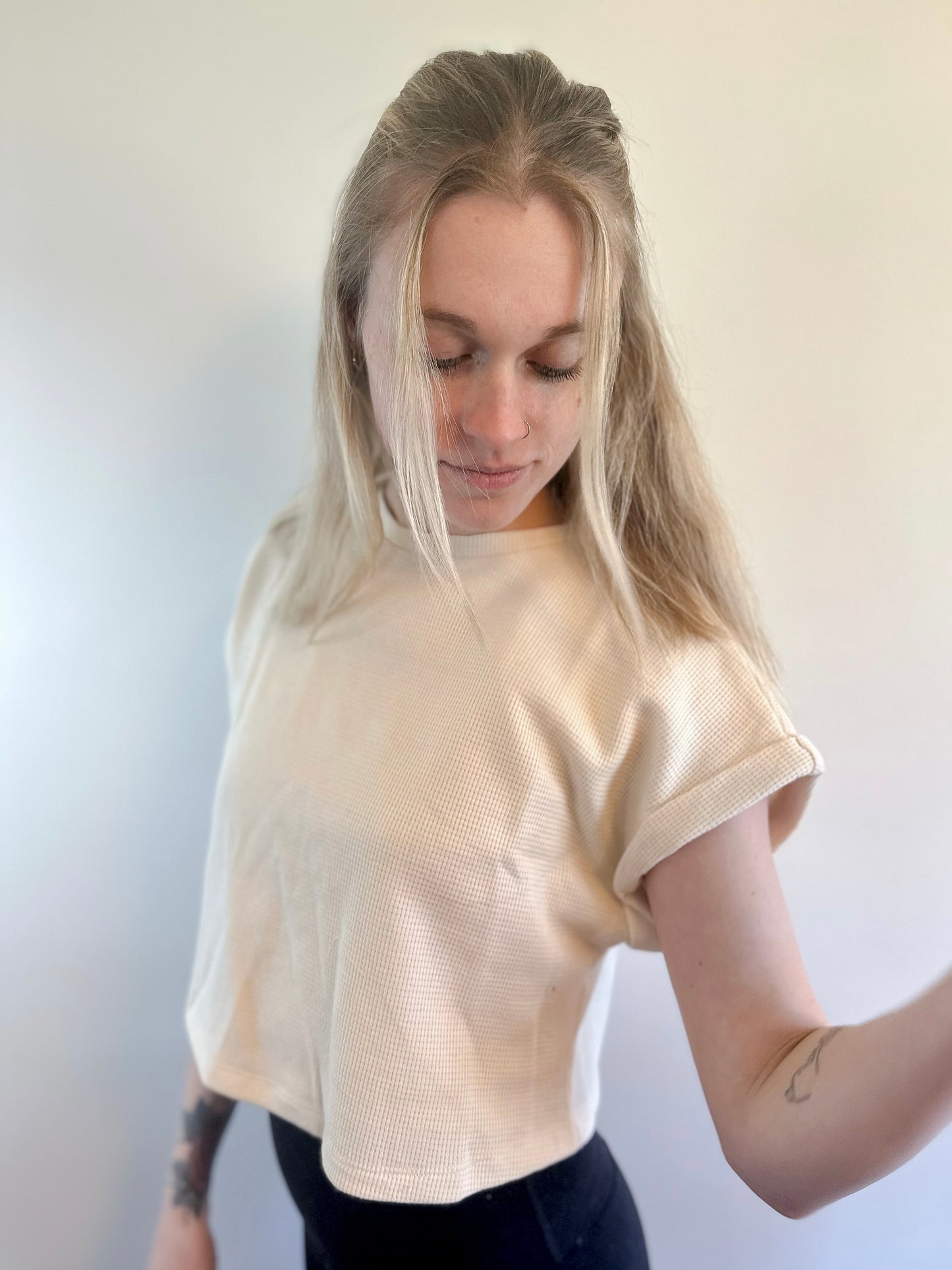 Everyday Waffle Knit Top -Cream