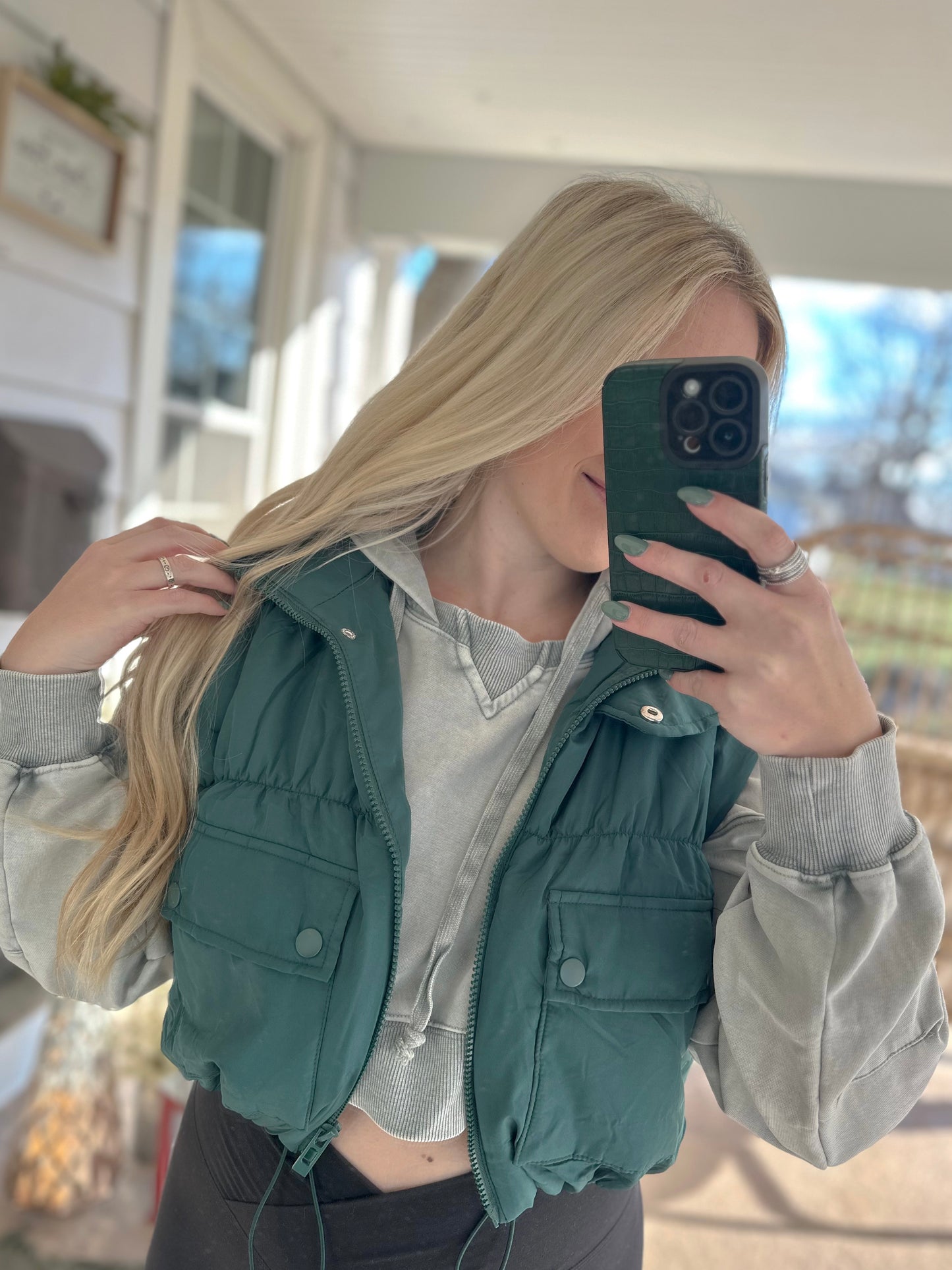 Hunter Green Cropped Cargo Vest