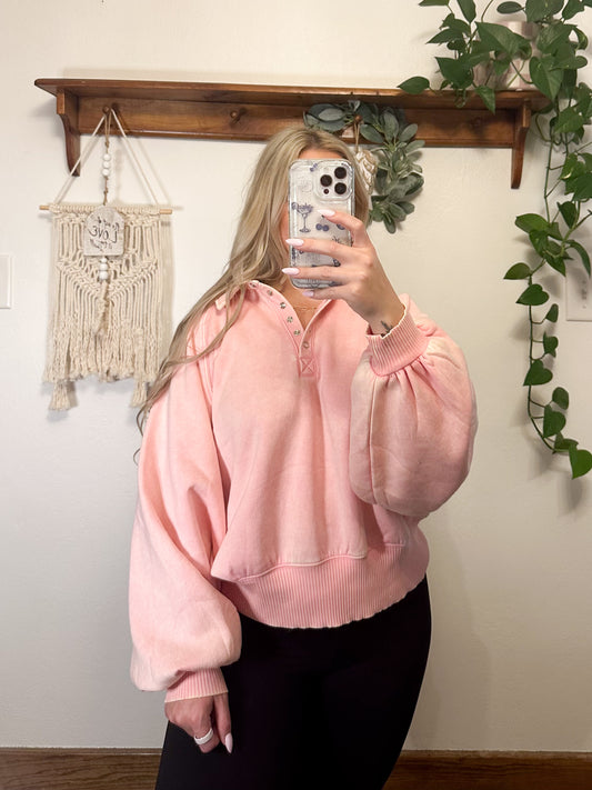 Haven Button Up Pullover - Strawberry Milkshake