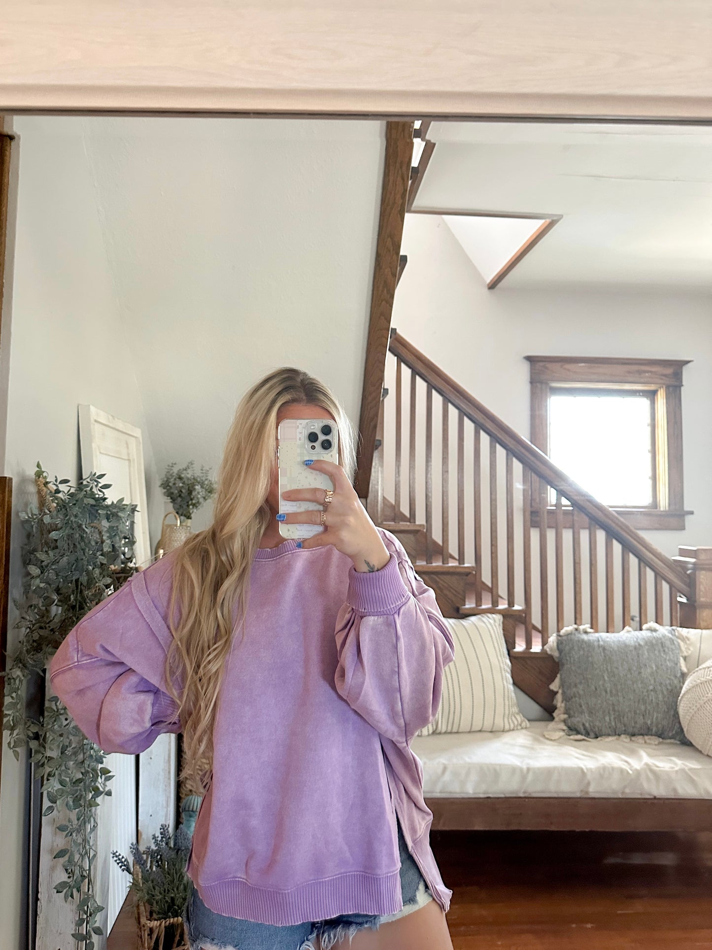 Whitney Mineral Washed Pullover - lavender