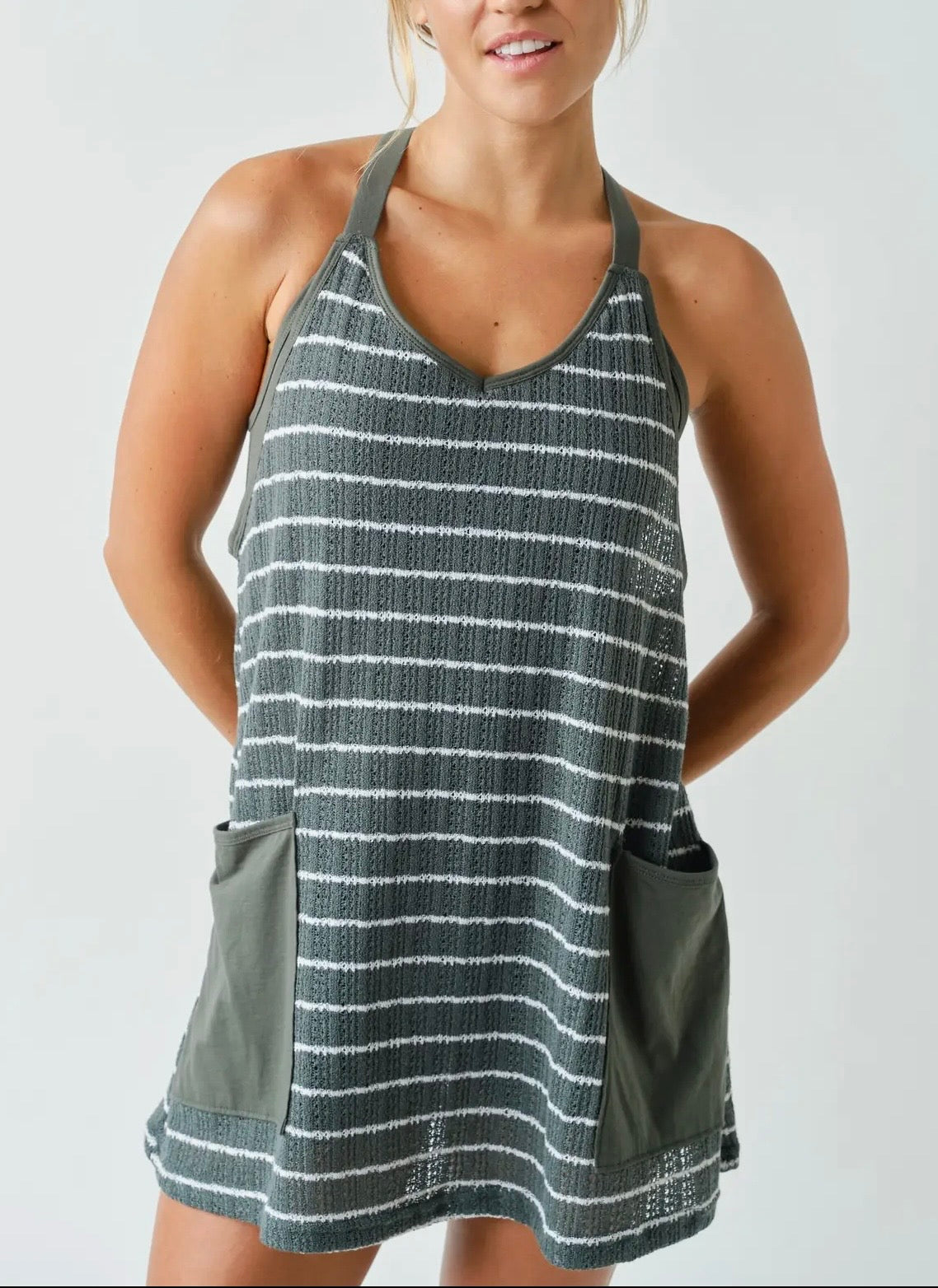 Striped Crochet Dress - Green
