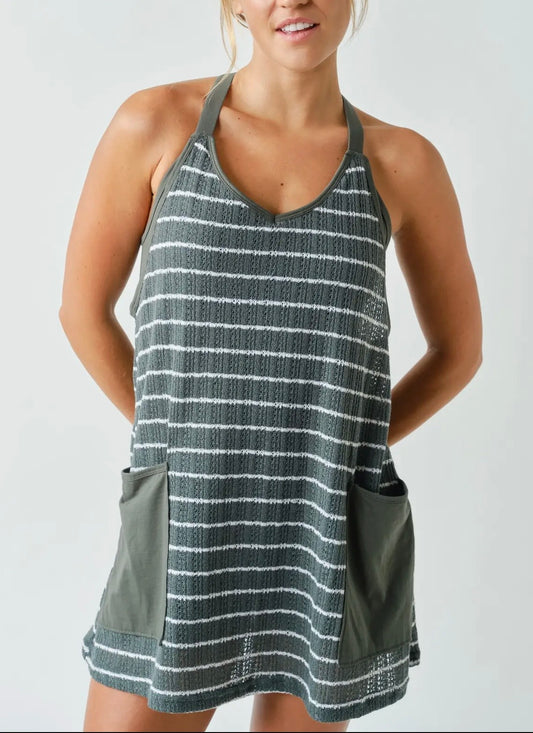 (PRE-ORDER) Striped Crochet Dress - Green