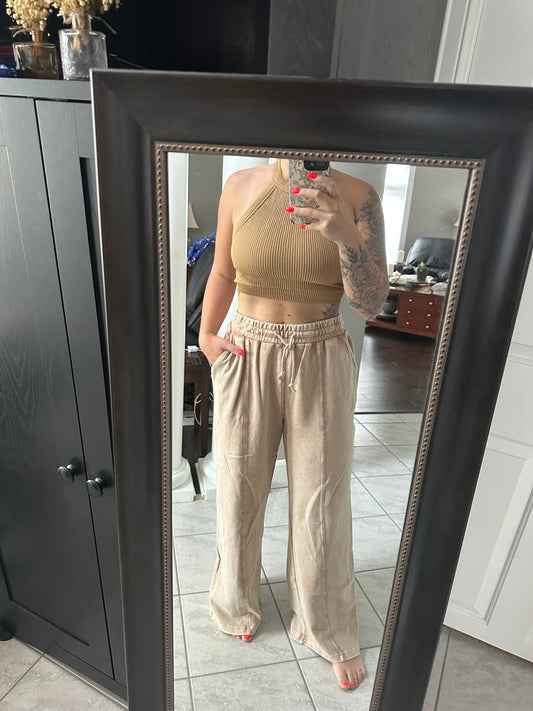 Willa Wide Leg Lounge Pants - Taupe