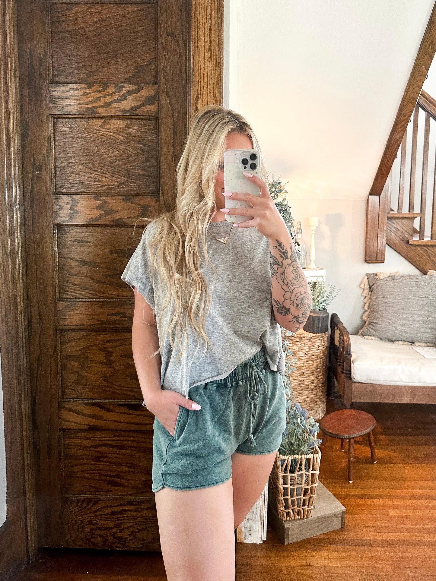 Lena Lounge Shorts - Acid Washed Dark Teal