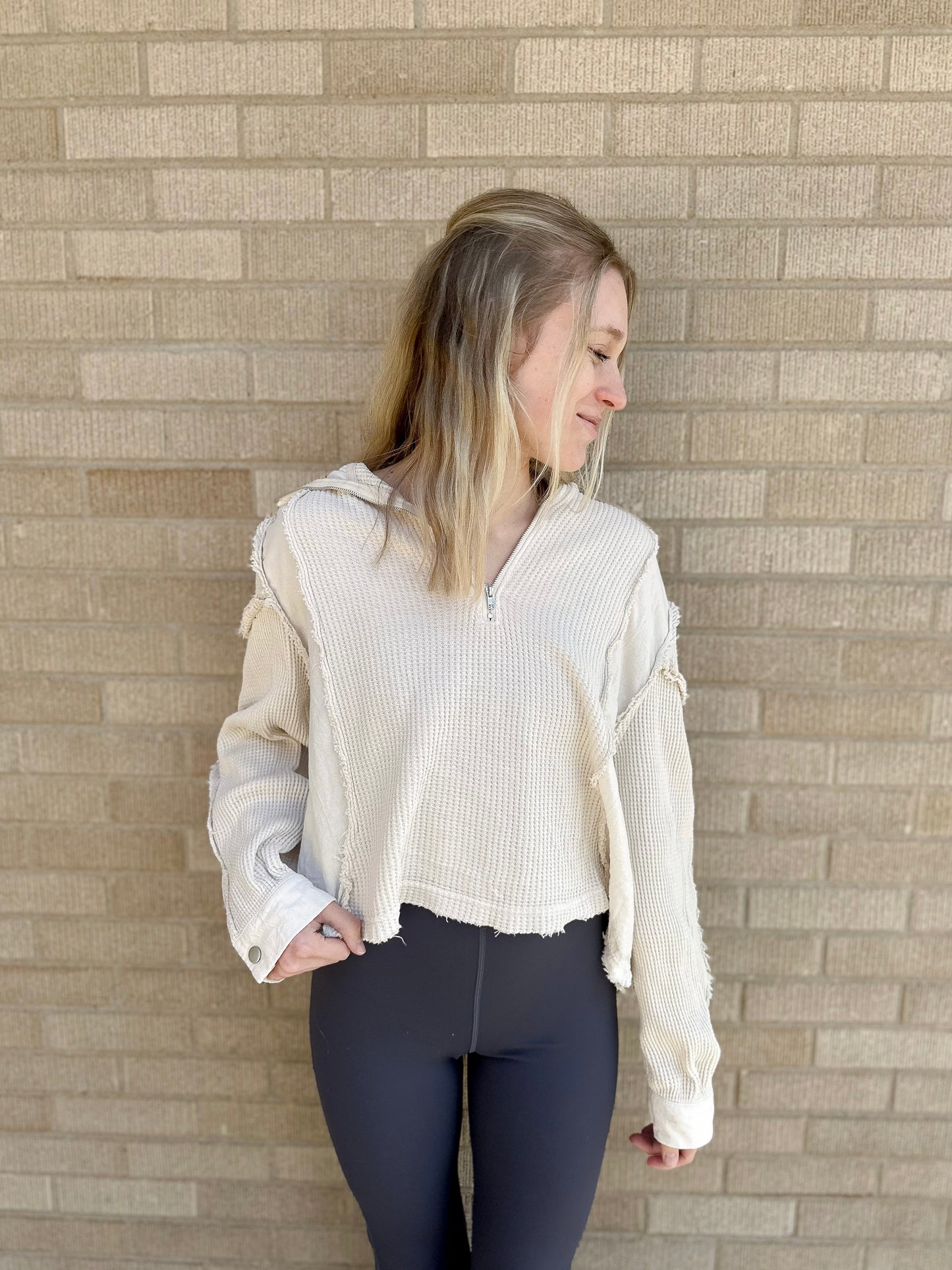 Mineral Washed Waffle Pullover - Oatmeal