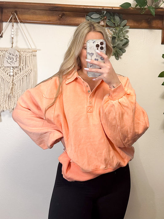 Haven Button Up Pullover - Coral