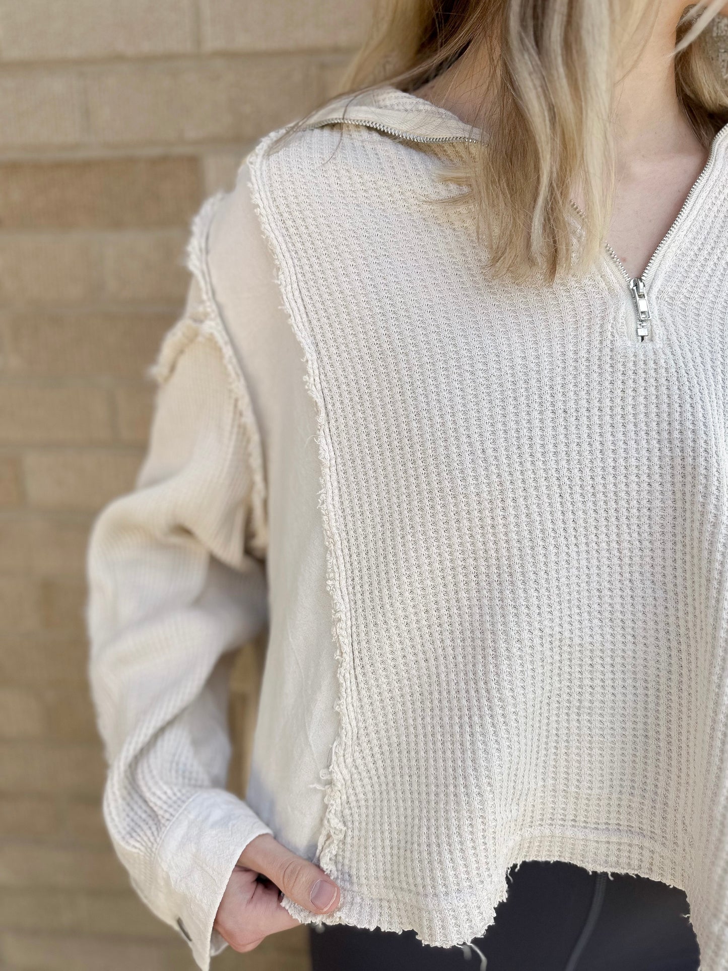 Mineral Washed Waffle Pullover - Oatmeal