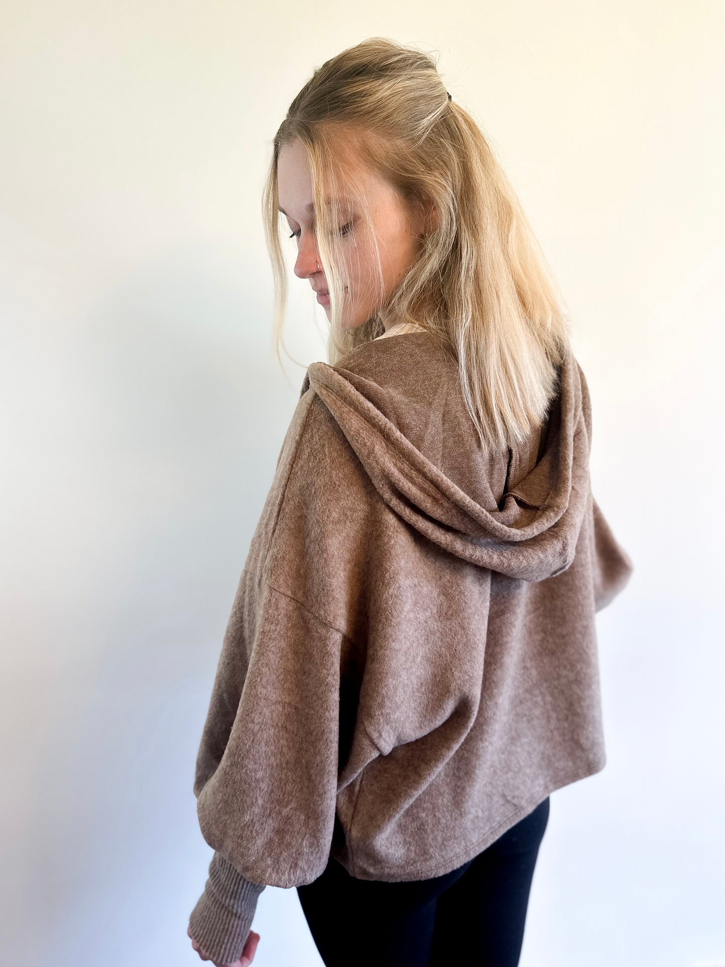 Balloon Sleeved Hacci Hoodie - Chocolate Mocha