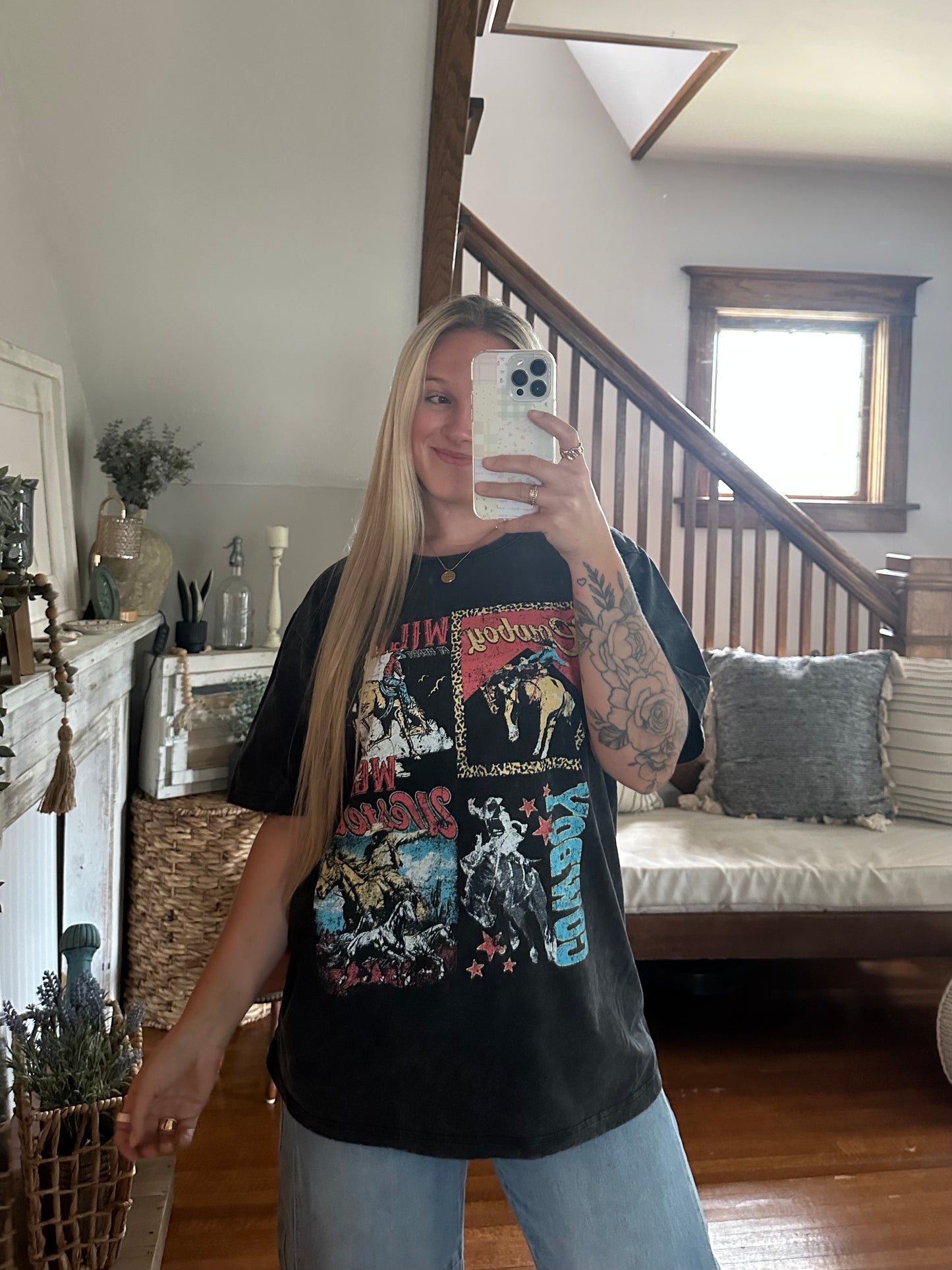 Western Collage Graphic Tee -washed black