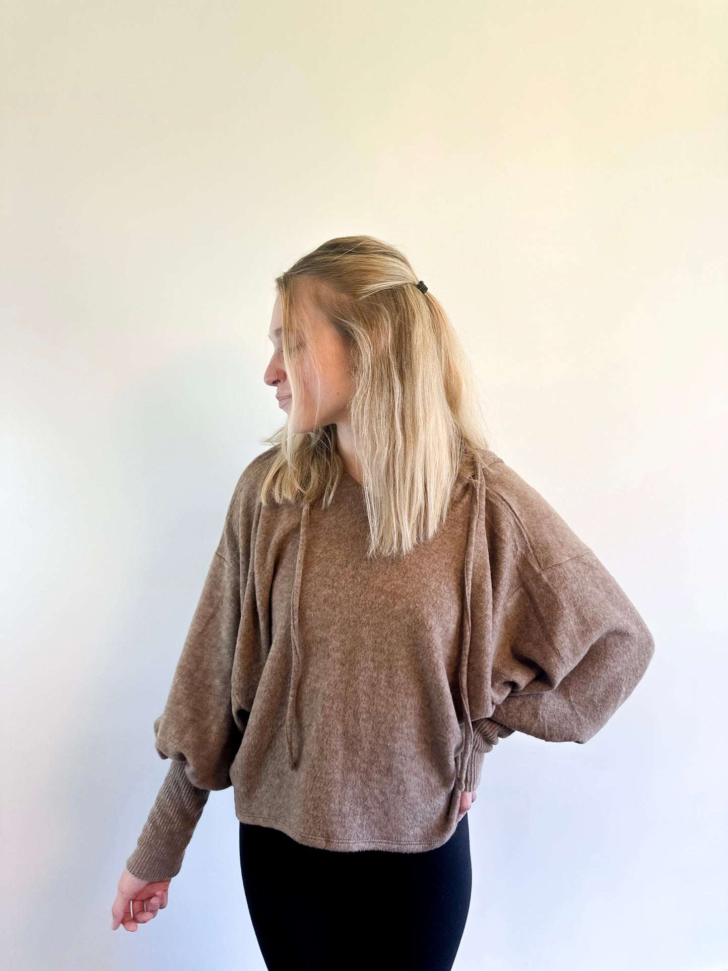 Balloon Sleeved Hacci Hoodie - Chocolate Mocha