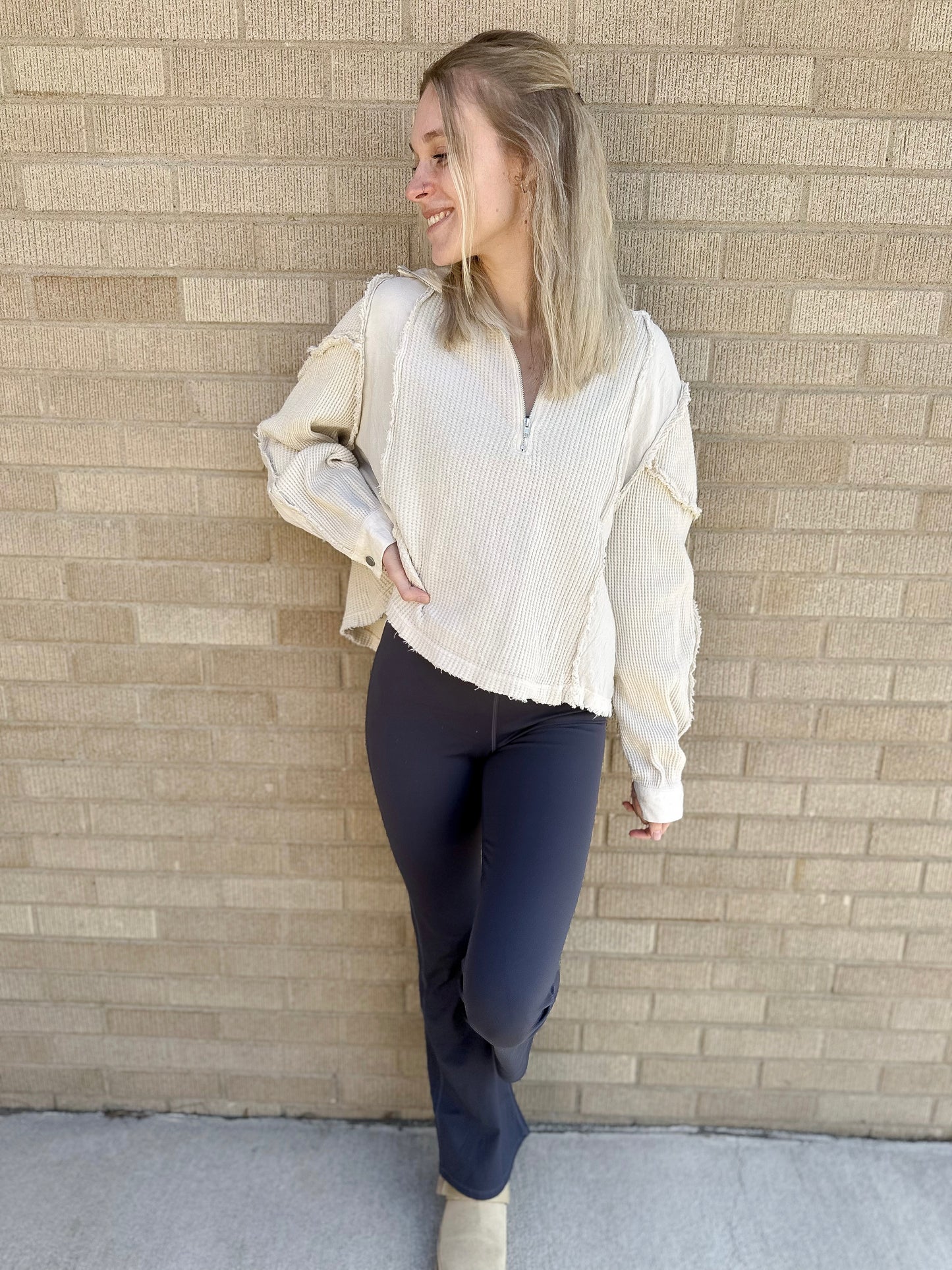 Mineral Washed Waffle Pullover - Oatmeal