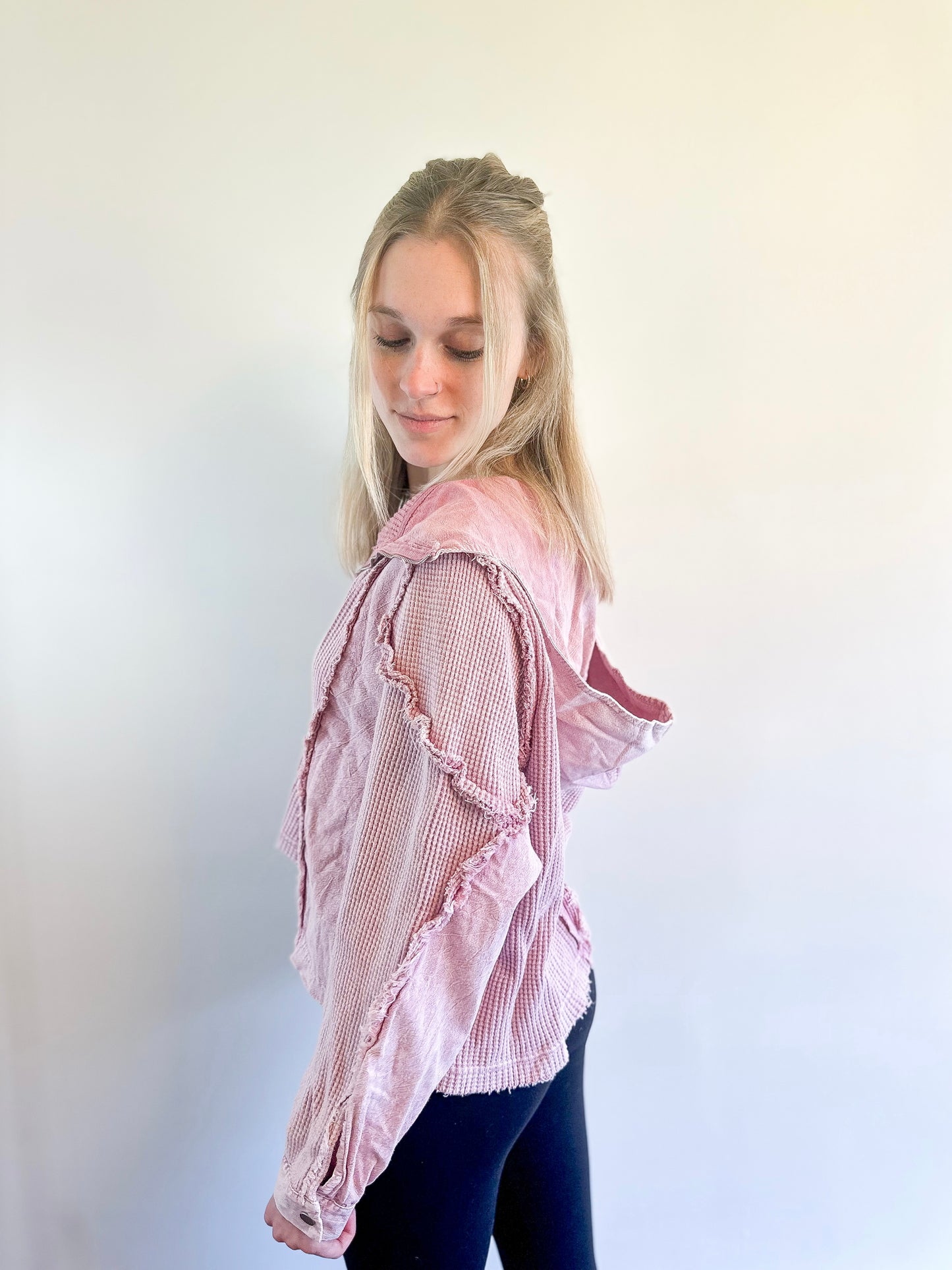 Mineral Washed Waffle Pullover - Mauve