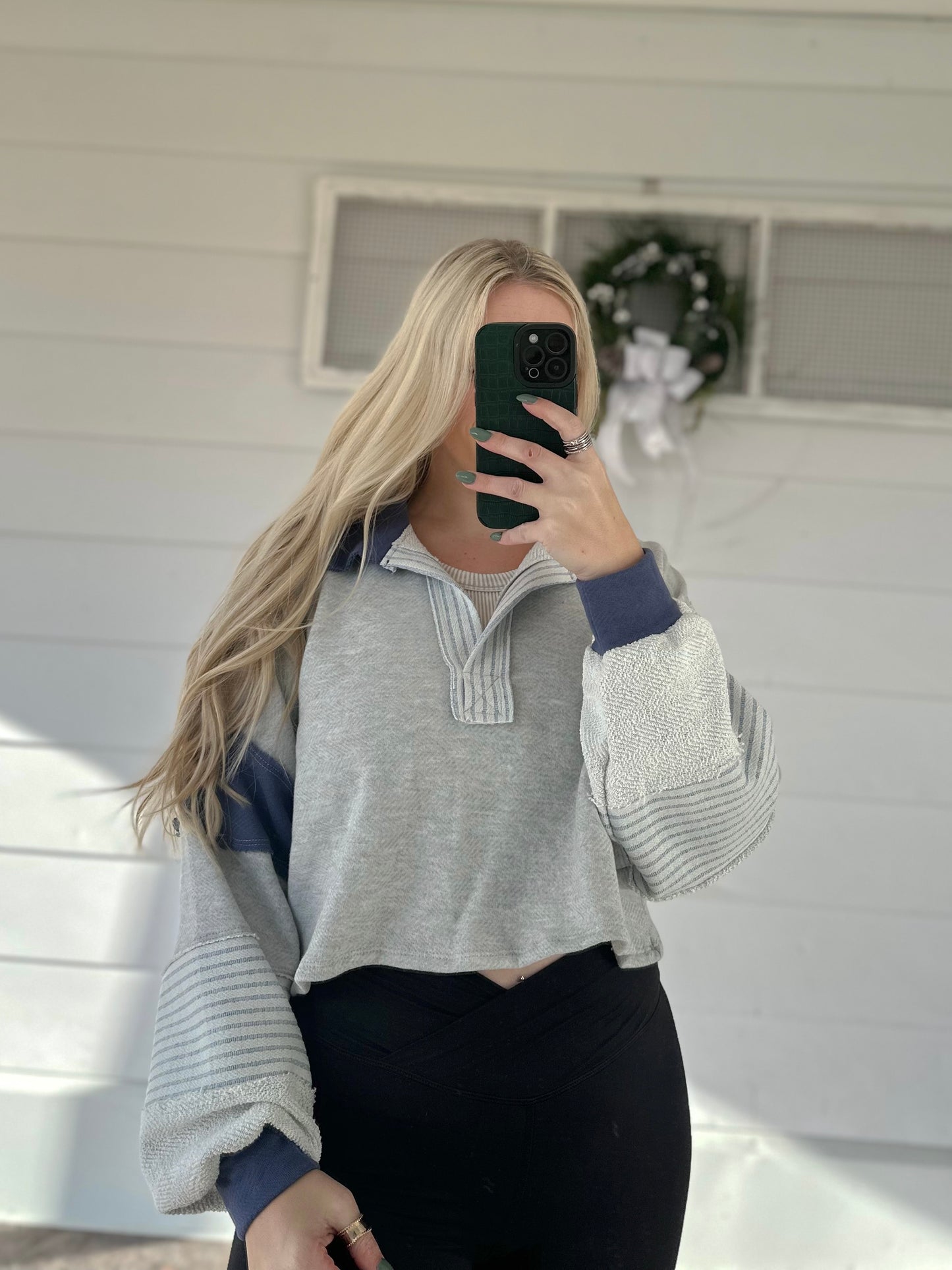 Blair Cropped Pullover - Navy/Grey