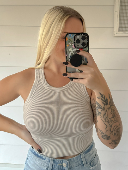 Ali Ribbed Seamless Tank -Bone