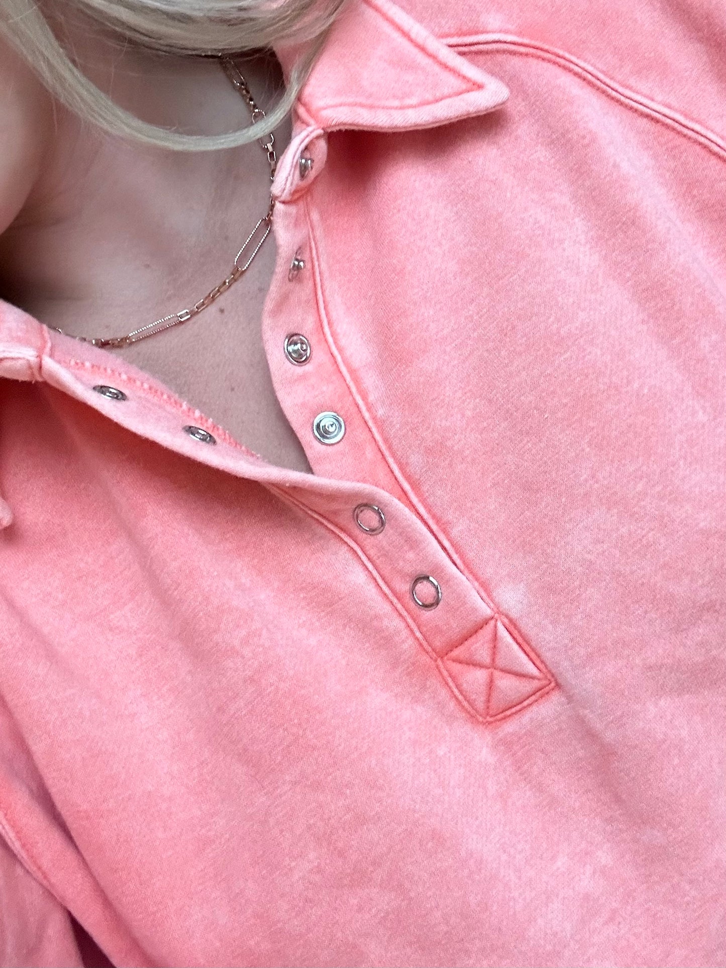 Haven Button Up Pullover - Coral