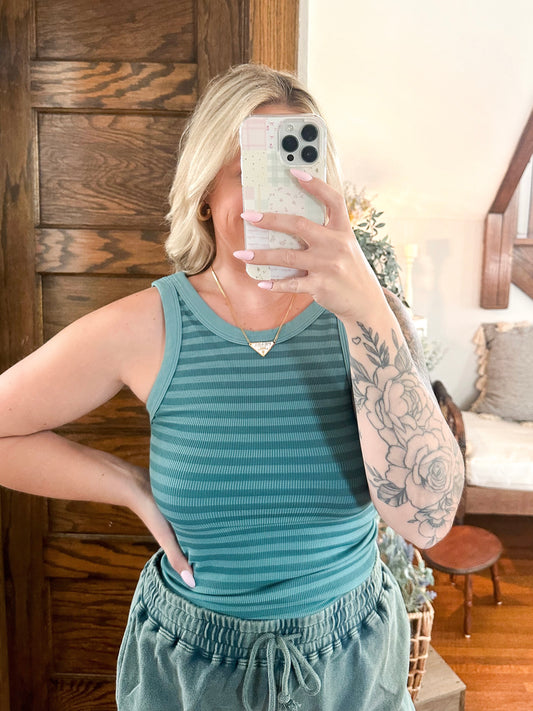 Raelynn Reversible Striped Tank - Dusty Teal