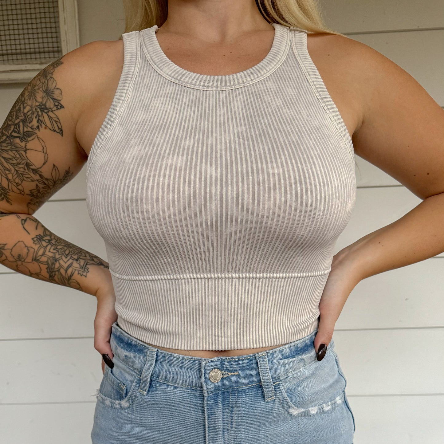 Ali Ribbed Seamless Tank -Bone