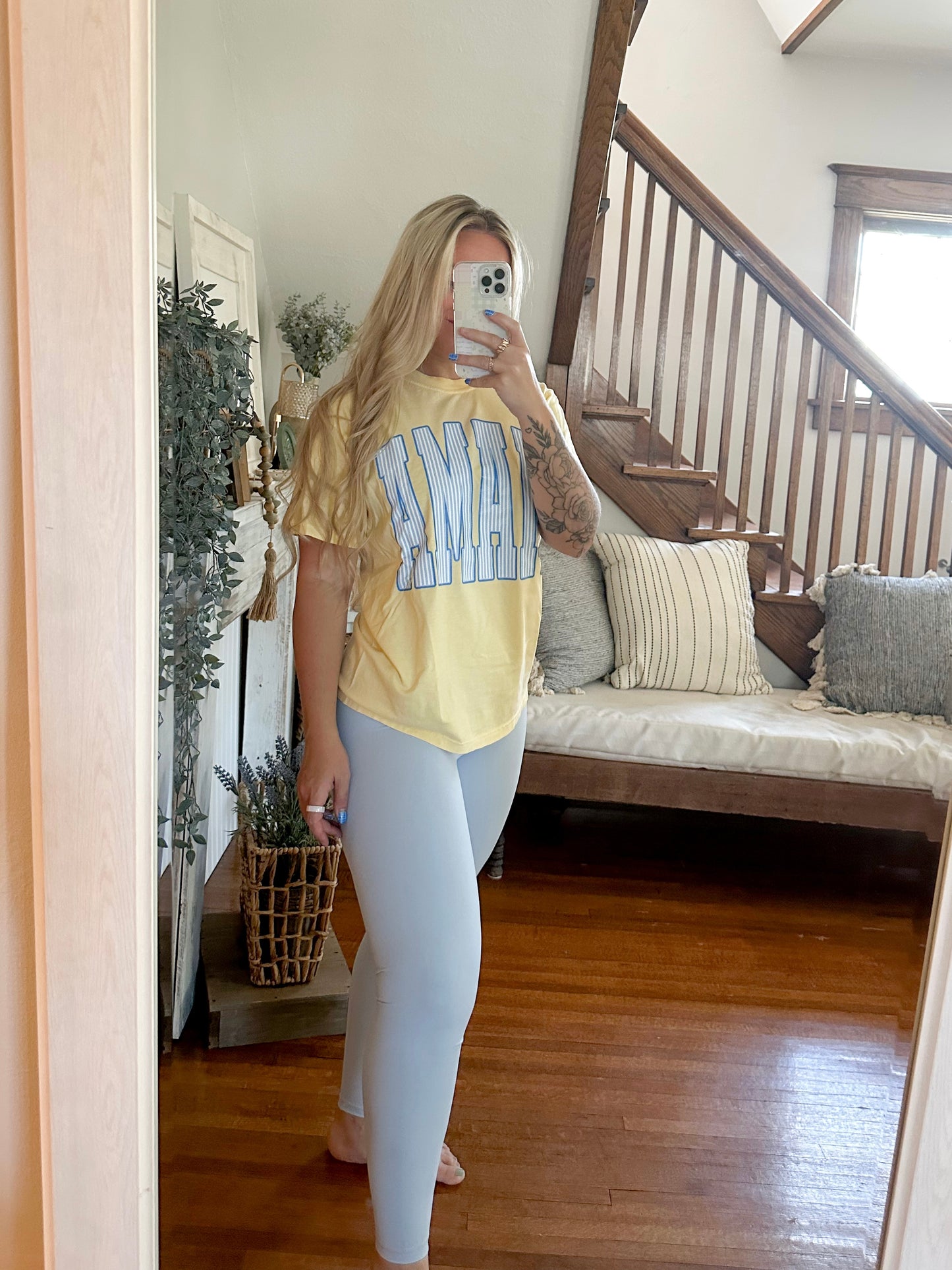 Daisy Seamless Leggings - blue frost