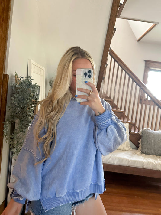 Whitney Mineral Washed Pullover - cornflower blue