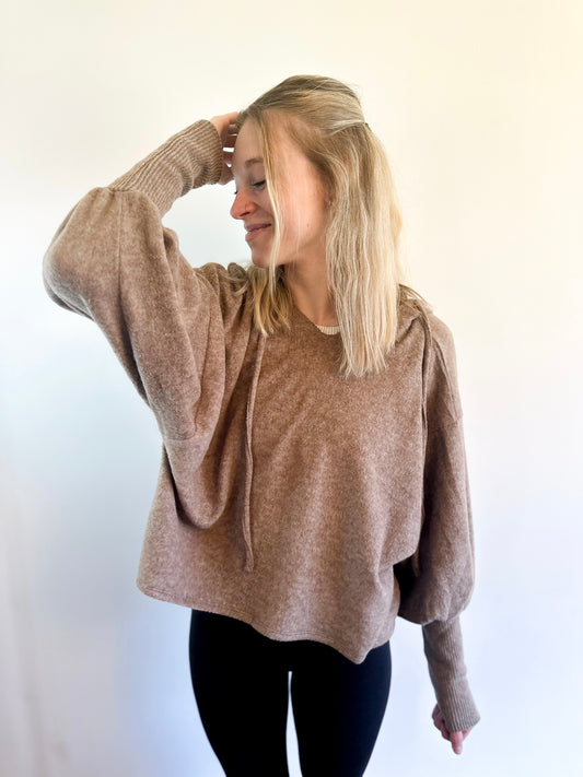 Balloon Sleeved Hacci Hoodie - Chocolate Mocha
