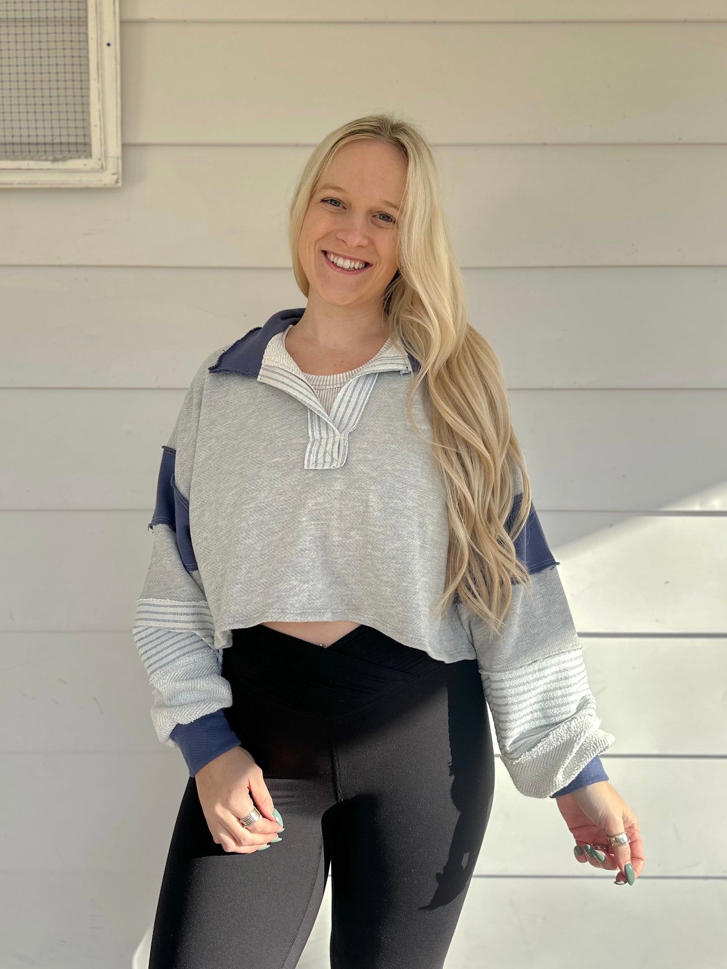 Blair Cropped Pullover - Navy/Grey