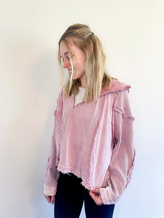 Mineral Washed Waffle Pullover - Mauve
