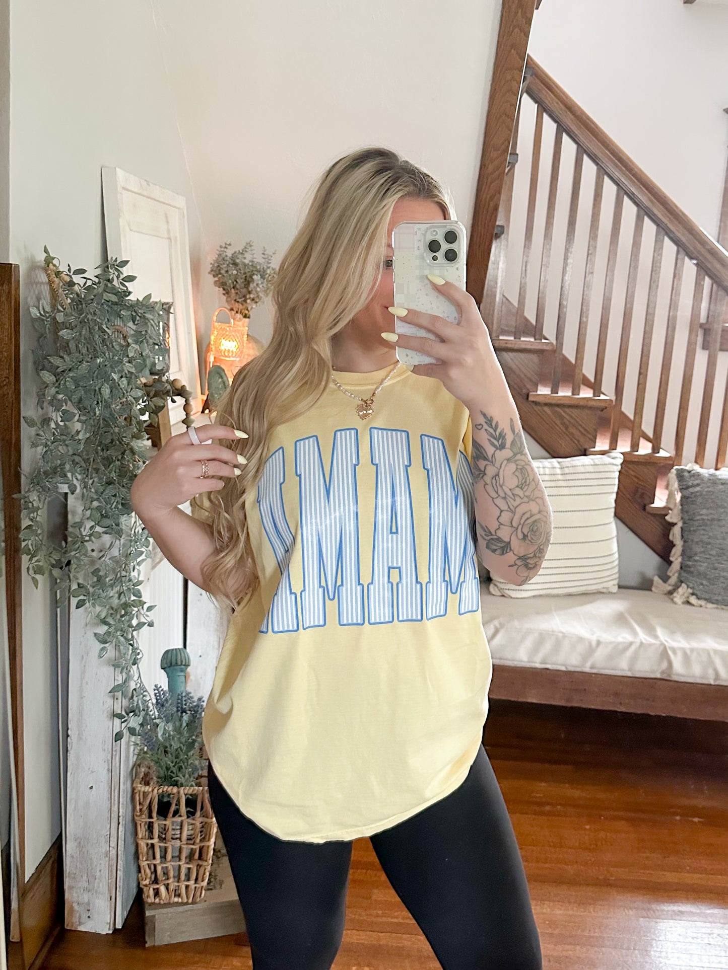 Striped Mama Graphic Tee - Butter Yellow