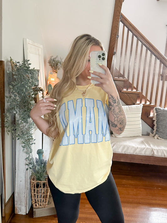 Striped Mama Graphic Tee - Butter Yellow