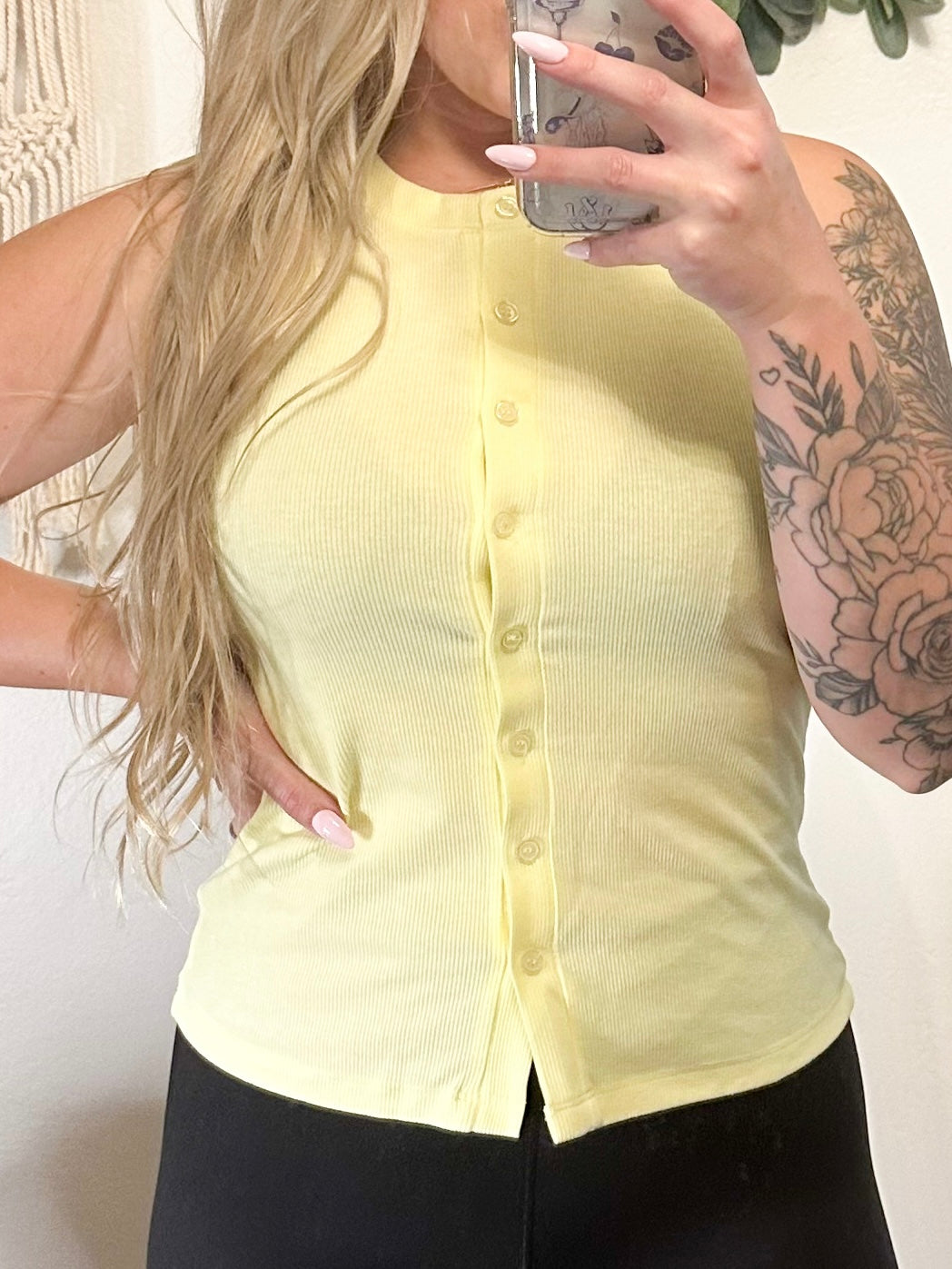 Ribbed Buttoned Down Tank - Butter Yellow