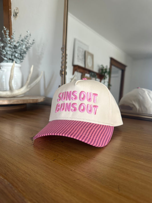 Suns Out Buns Out Trucker Hat - Pink Striped Brim