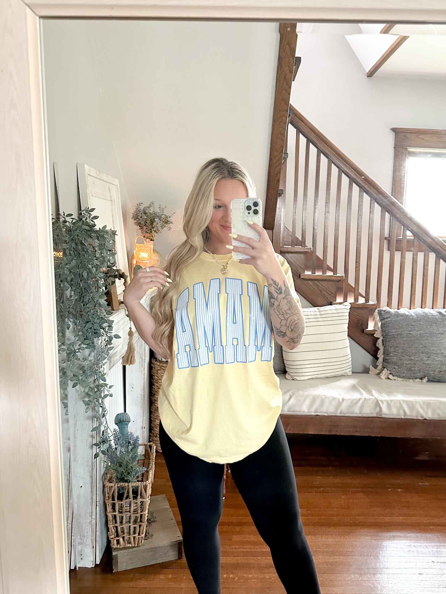 Striped Mama Graphic Tee - Butter Yellow