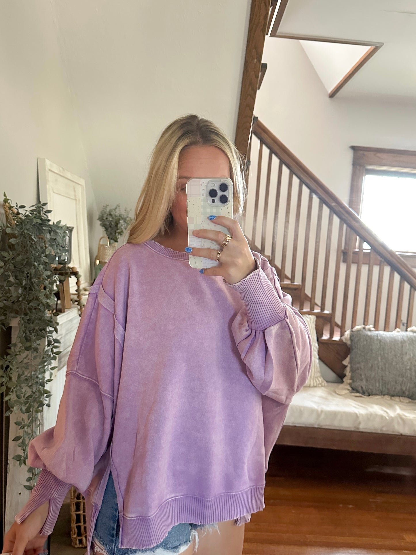 Whitney Mineral Washed Pullover - lavender