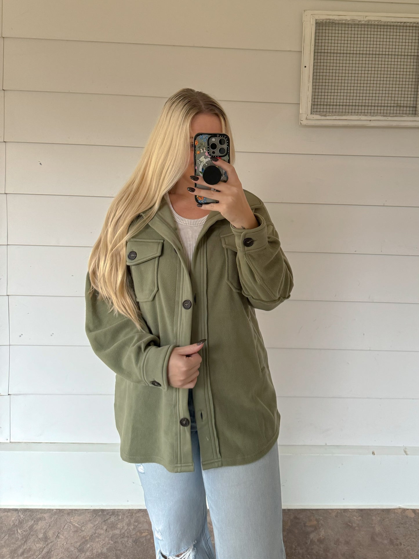 Gabbie Fleece Shacket -Light Olive