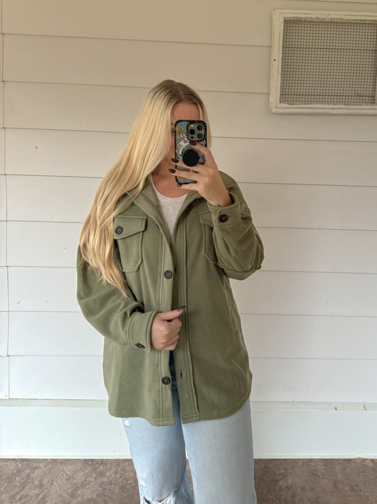 Gabbie Fleece Shacket -Light Olive