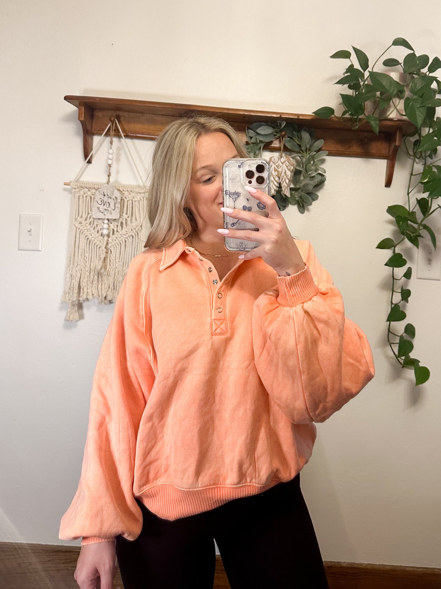 Haven Button Up Pullover - Coral
