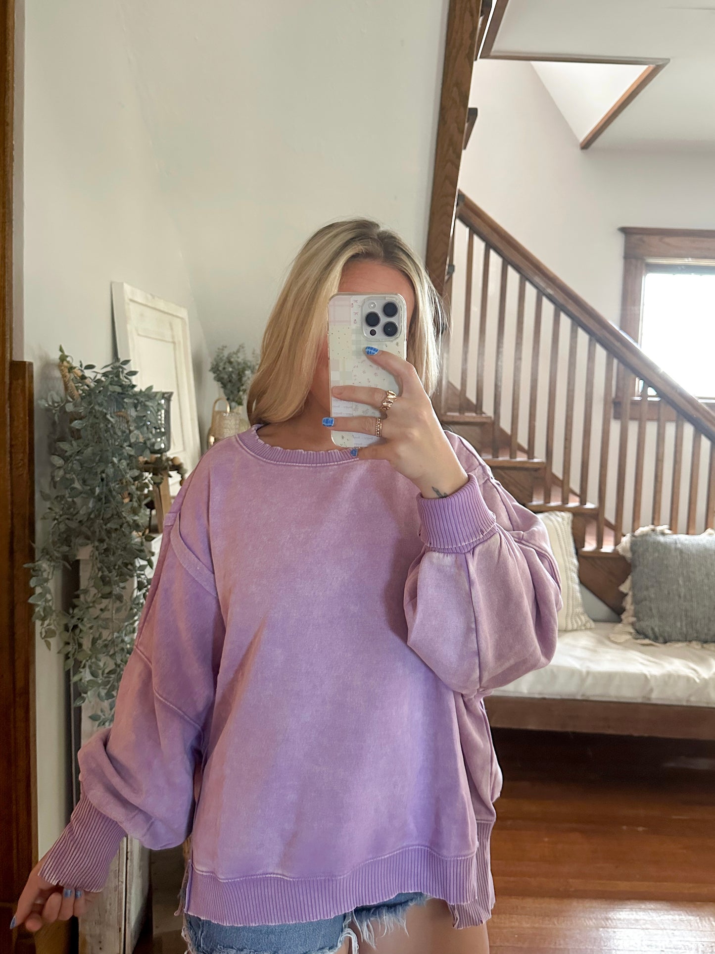Whitney Mineral Washed Pullover - lavender