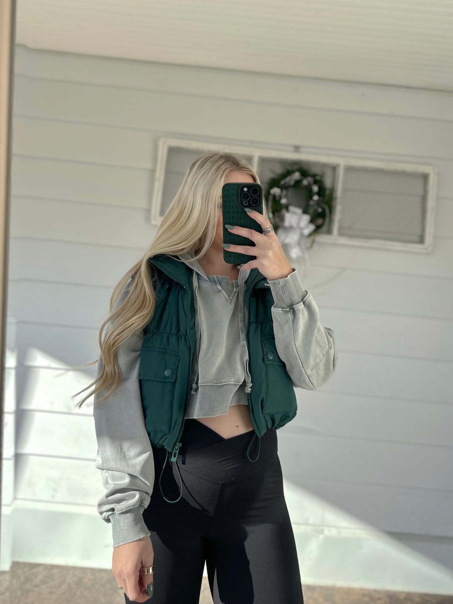 Hunter Green Cropped Cargo Vest