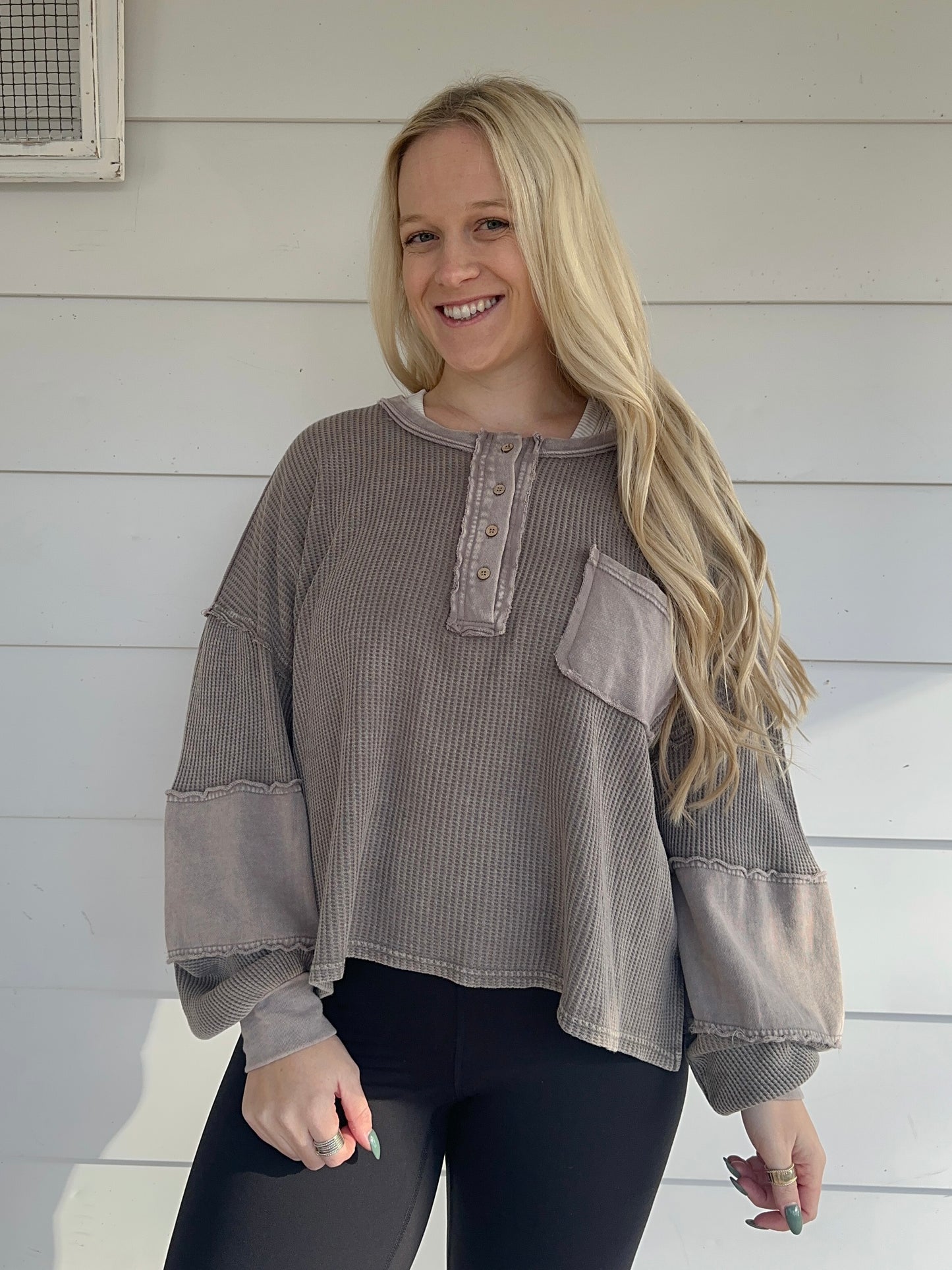 Taupe Mineral Washed Henley